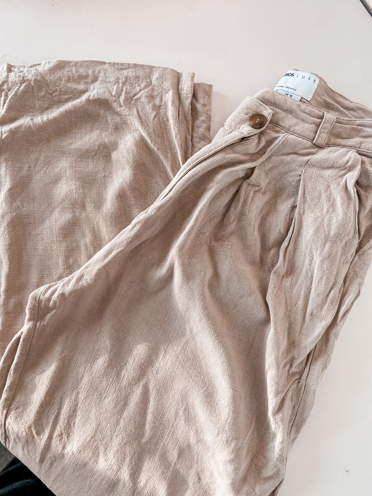 ASOS Luxe Beige Linen Pants (10) - The Preloved Wardrobe