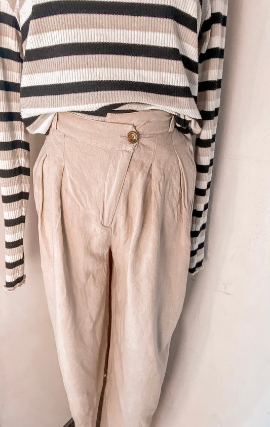 ASOS Luxe Beige Linen Pants (10) - The Preloved Wardrobe